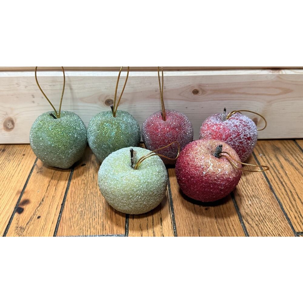 Beaded Faux Fruit Sugared Apple Vintage Lot Of 6 Ornament